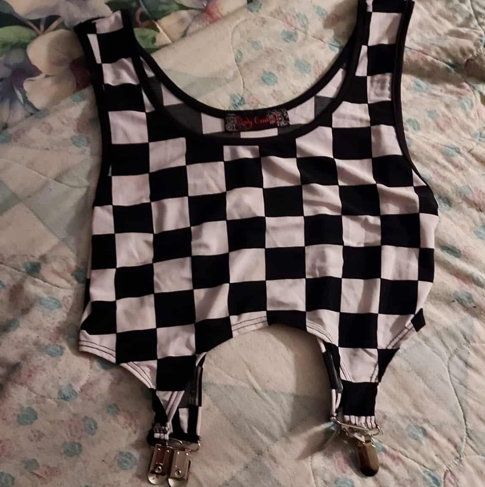 Body Central Black and White Checkered Top